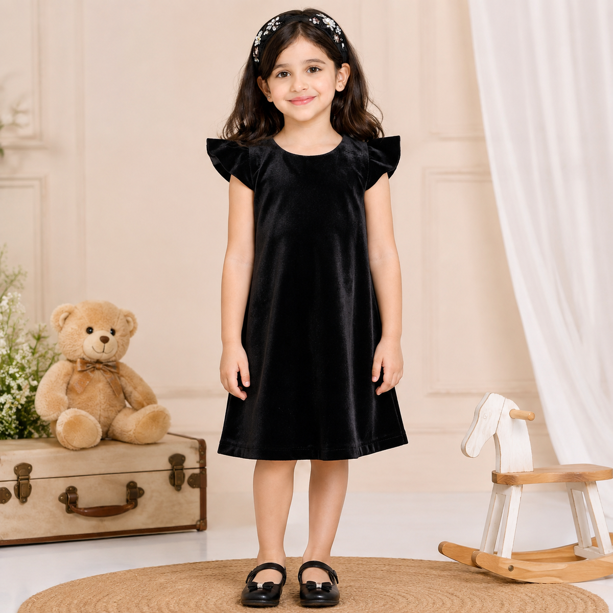 Black Velvet Dress with Cap Sleeves
