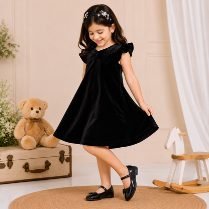 Black Velvet Dress with Cap Sleeves