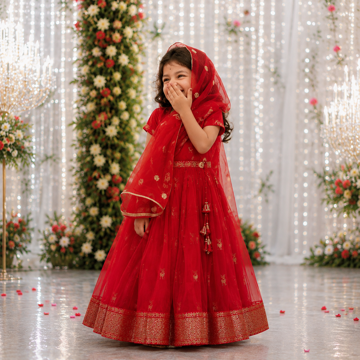 Red Organza Lehenga