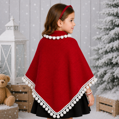 Red Poncho with White Pompom